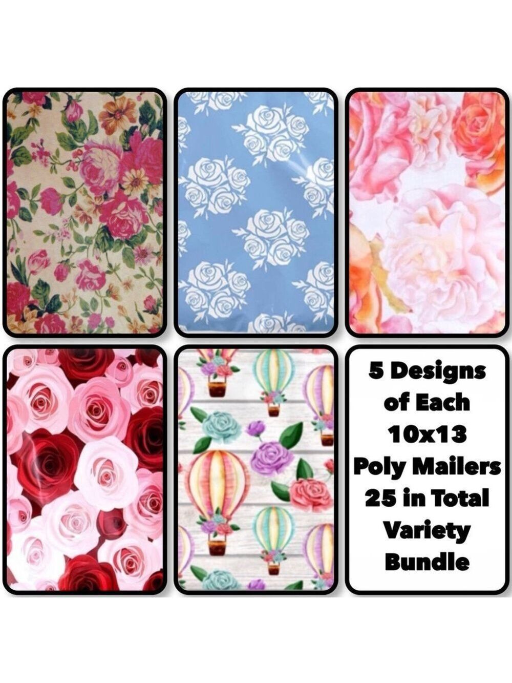 25 10x13 Poly Mailers Rose Garden Variety Bundle - Picture 3 of 8